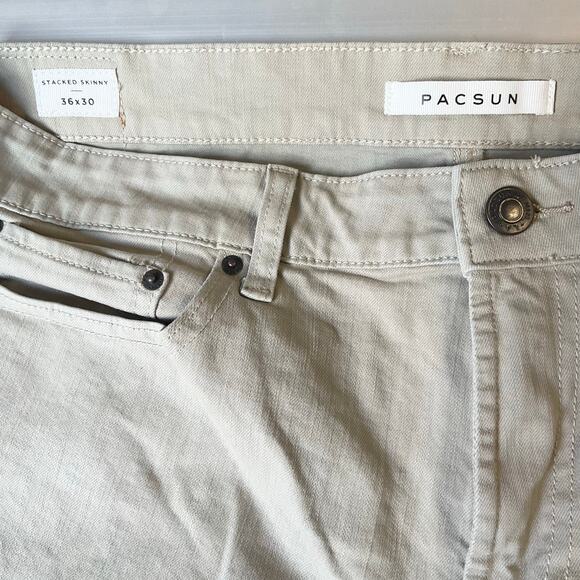 PacSun Men Stacked Skinny Jeans 36x30 Natural Tan Mid Rise Stretch - Picture 8 of 11